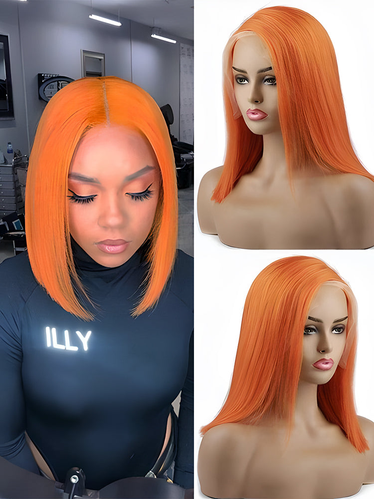 CurledByMe Ginger Orange Straight Bob Lace Front Wig