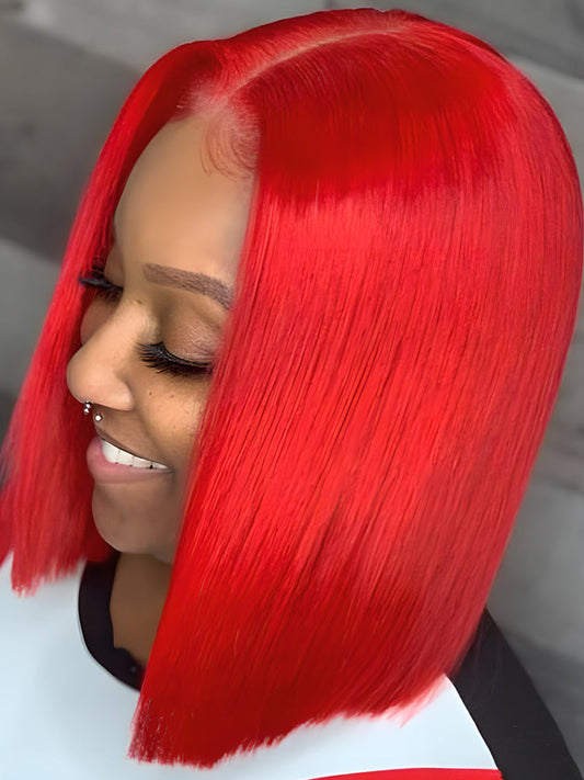 CurledByMe Hot Red Straight Bob Lace Front Wig