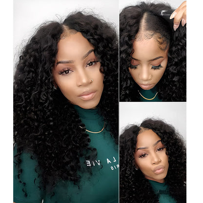 CurledByMe Kinky Curly V Part Glueless Wig