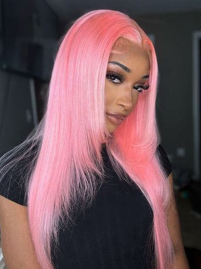 CurledByMe Light Ash Pink Straight Lace Front Wig