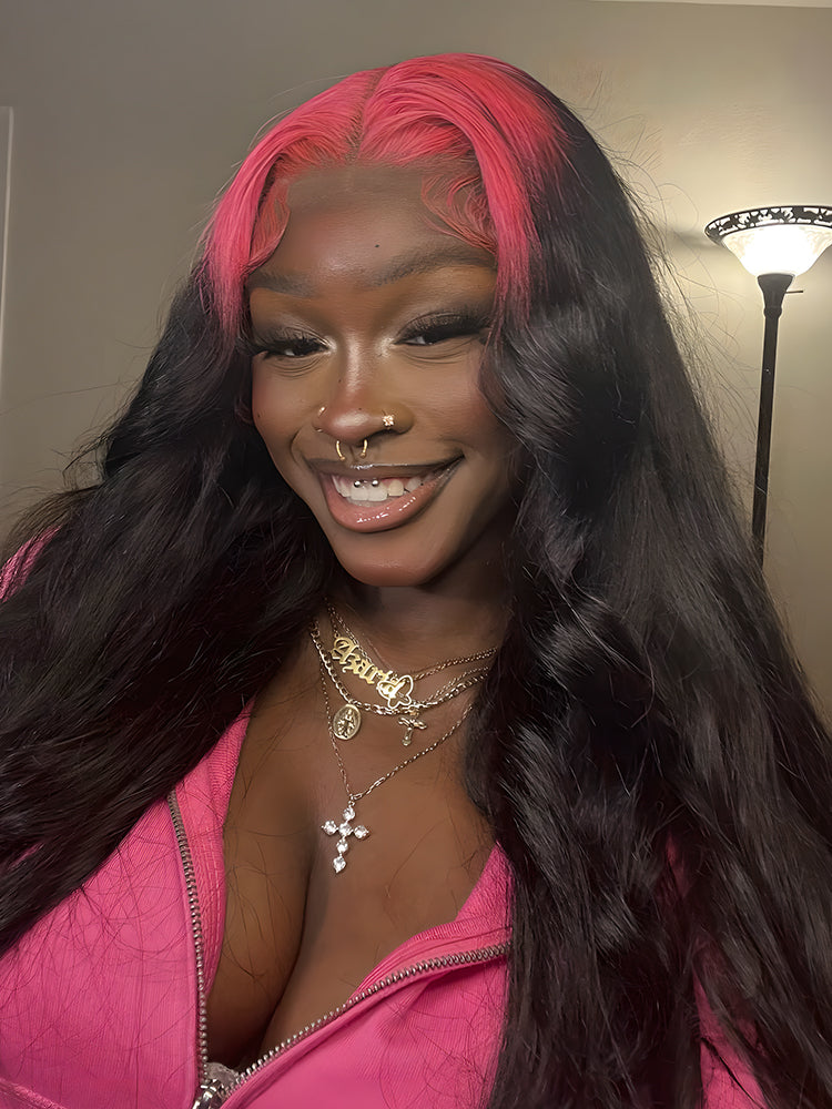 CurledByMe Pink Roots Body Wave Lace Front Wig