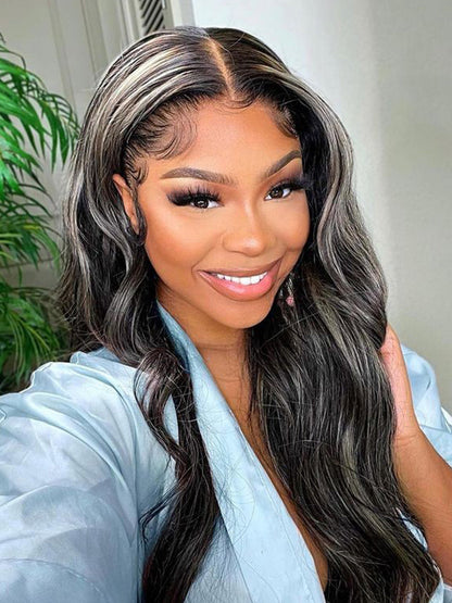 CurledByMe Platinum Gray & Black Ombre Lace Front Wig