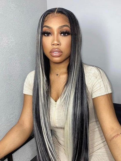 CurledByMe Platinum Gray & Black Ombre Lace Front Wig