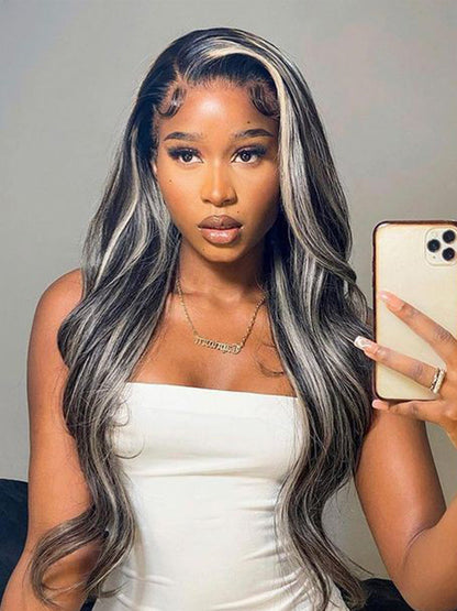 CurledByMe Platinum Gray & Black Ombre Lace Front Wig