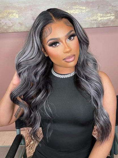 CurledByMe Platinum Gray & Black Ombre Lace Front Wig